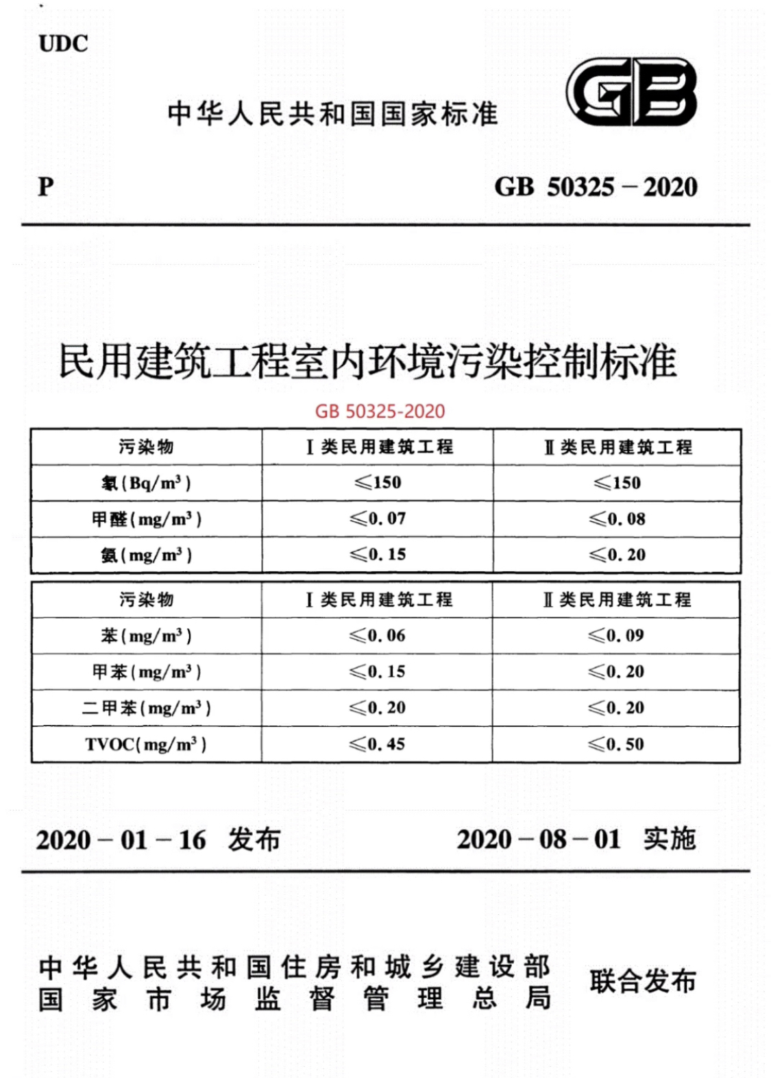 GB 50325-2020《民用建筑工程室内环境污染控制标准》